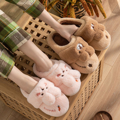 Non-slip Soft Warm House Shoes Men Ladies Indoor Bedroom Couples Cartoon Rabbit Bear Floor Slides