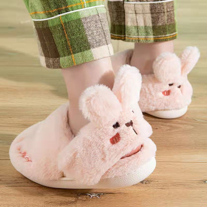 Non-slip Soft Warm House Shoes Men Ladies Indoor Bedroom Couples Cartoon Rabbit Bear Floor Slides