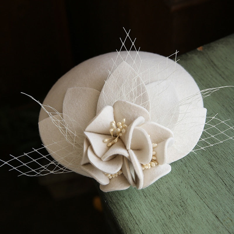 Wool Cashmere Hat, Derby Ascot Photography Fascinator Flower Hat，ladies’ Cocktail Tea Party Headwear