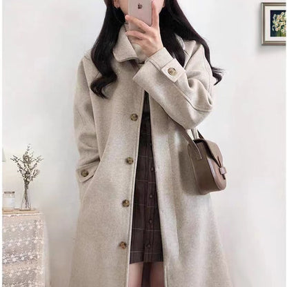 Long Coated Thickened Woolen Winter Coat For Women Black