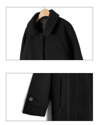 Long Coated Thickened Woolen Winter Coat For Women Black