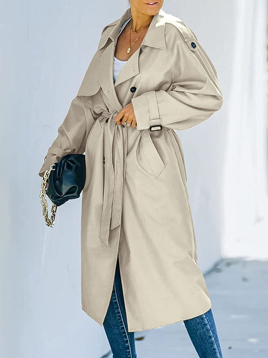 Double Breasted Long Sleeve Windproof Trench Coat - Azahshopping