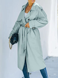 Double Breasted Long Sleeve Windproof Trench Coat - Azahshopping