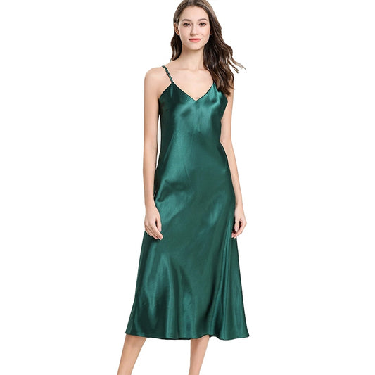 Nightgown Long Slip Silk V Neck Satin Nightgown
