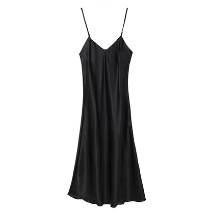 Nightgown Long Slip Silk V Neck Satin Nightgown