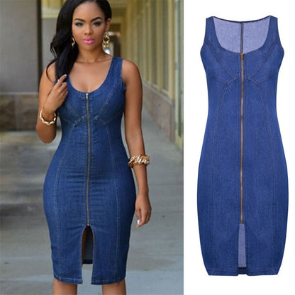 Sleeveless Slim Zipper Jeans Dress - Azahshopping