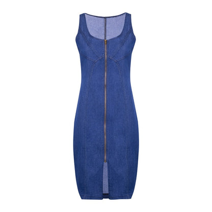 Sleeveless Slim Zipper Jeans Dress - Azahshopping