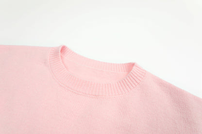 Lantern Sleeve Contrasting Colors Knitted Sweater for Women