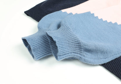 Lantern Sleeve Contrasting Colors Knitted Sweater for Women