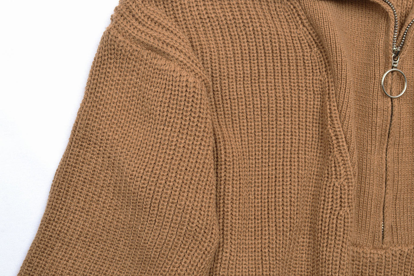 Lantern Sleeve with Collar Zipper Sweater