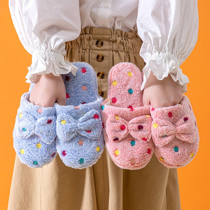 Home Slippers Cute Autumn Bow Warmth Thick Plush PVC Non Slip Leisure Shoes