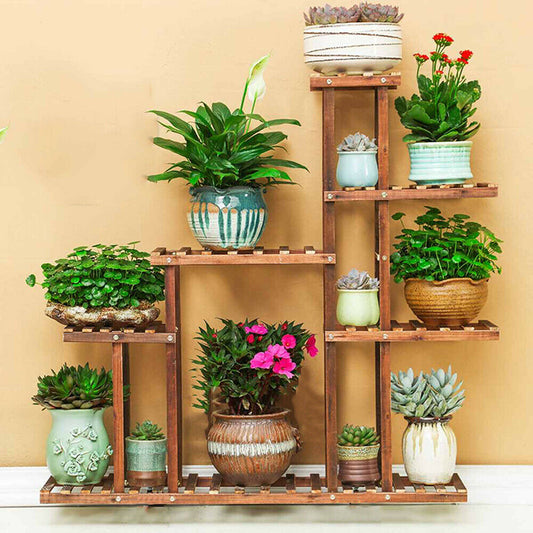 Wooden Plant Display Stand Flower Bonsai Pot Shelf - Plant Shelves
