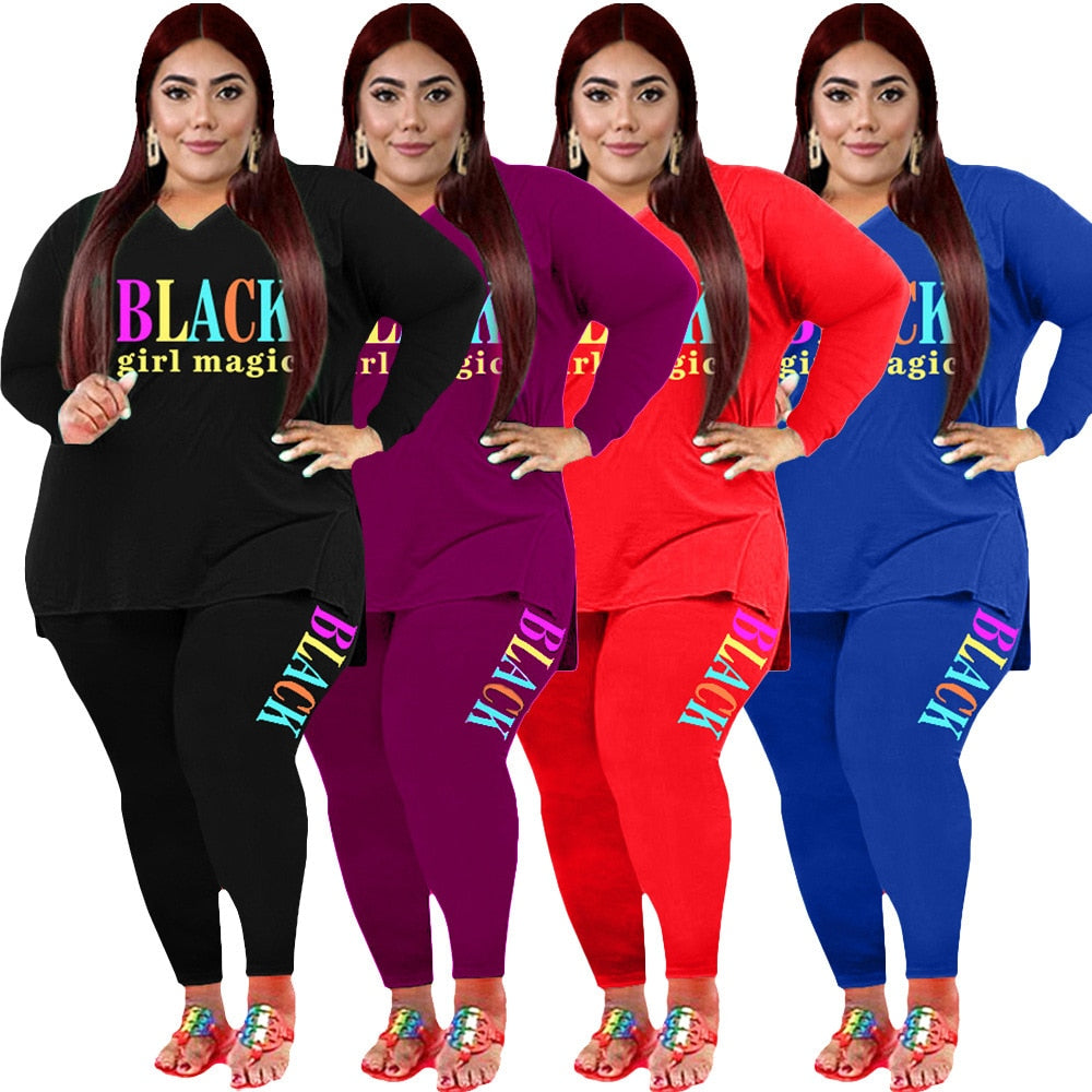 Long Sleeve Pants Suits 2 Piece Outfits - Plus Size Sets