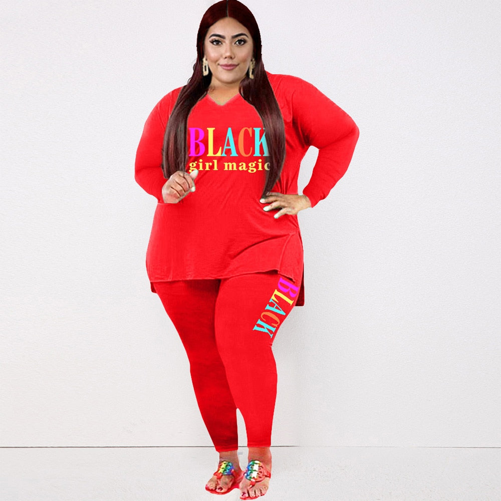 Long Sleeve Pants Suits 2 Piece Outfits - Plus Size Sets