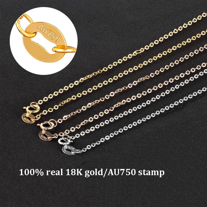 Genuine 18K Gold Chain Necklace Classic Simple O Chain Design Pure Gold AU750 for Women