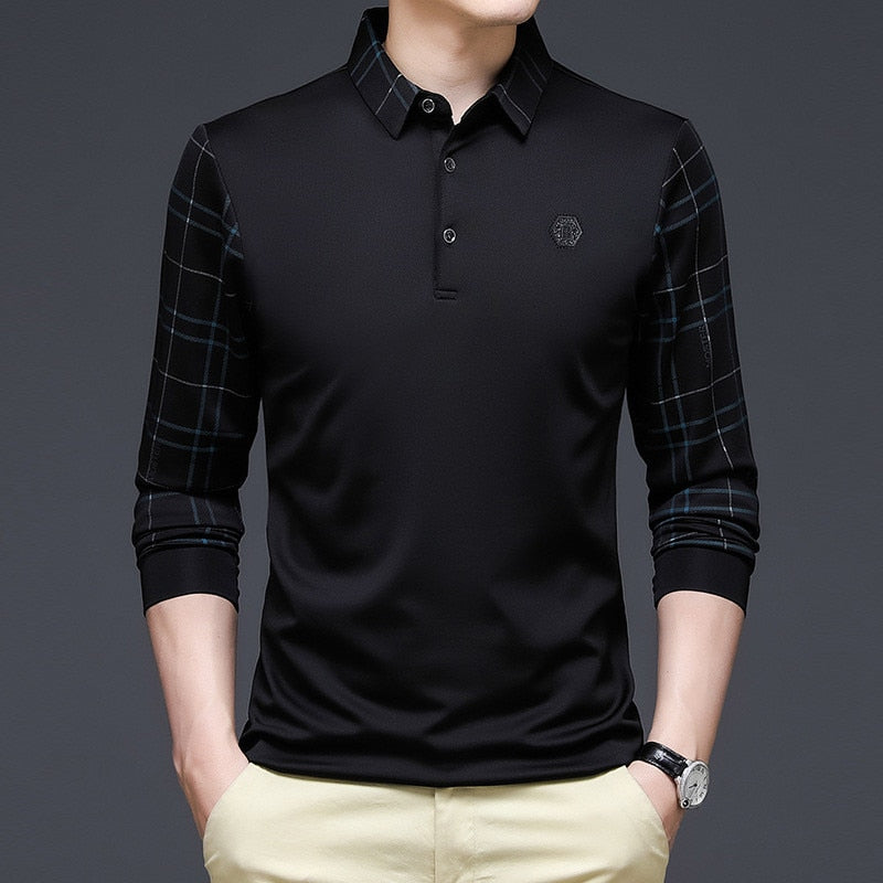 Solid Long Sleeve Polo Shirt for Men