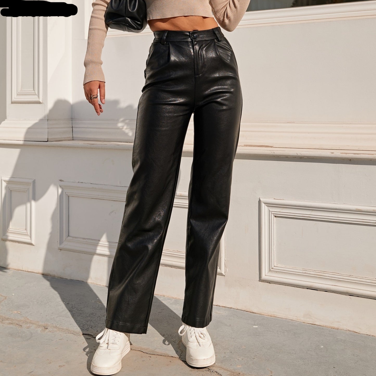 Leather Elastic Waist Cargo Pants - Azahshopping