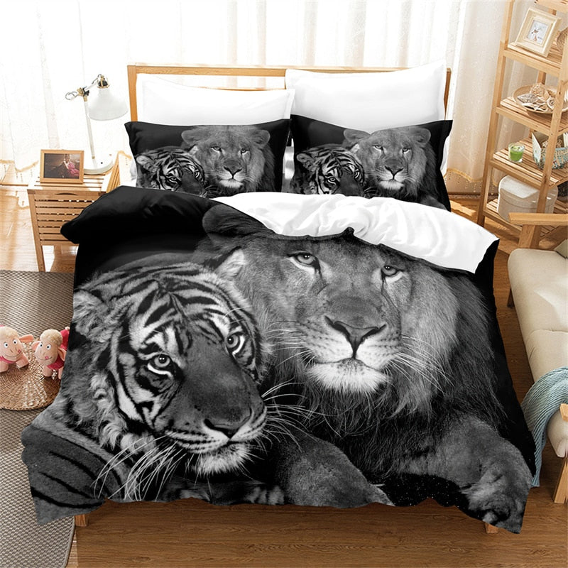 Lion, Tiger, Leopard Bedding Set Boy Duvet Cover Set 3d Bed Linen Fashion Print Comforter Cover - Duvet Cover Set