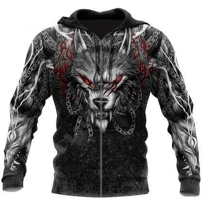 Wolf Tattoo 3D Printing Autumn Fashion Mens Hoodie Unisex Hooded sweatshirt Streetwear Jacket Tracksuit