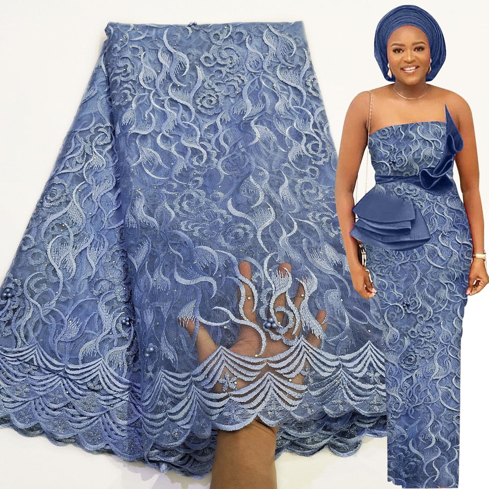 Soft Beaded African Ankara Lace - Azahshopping