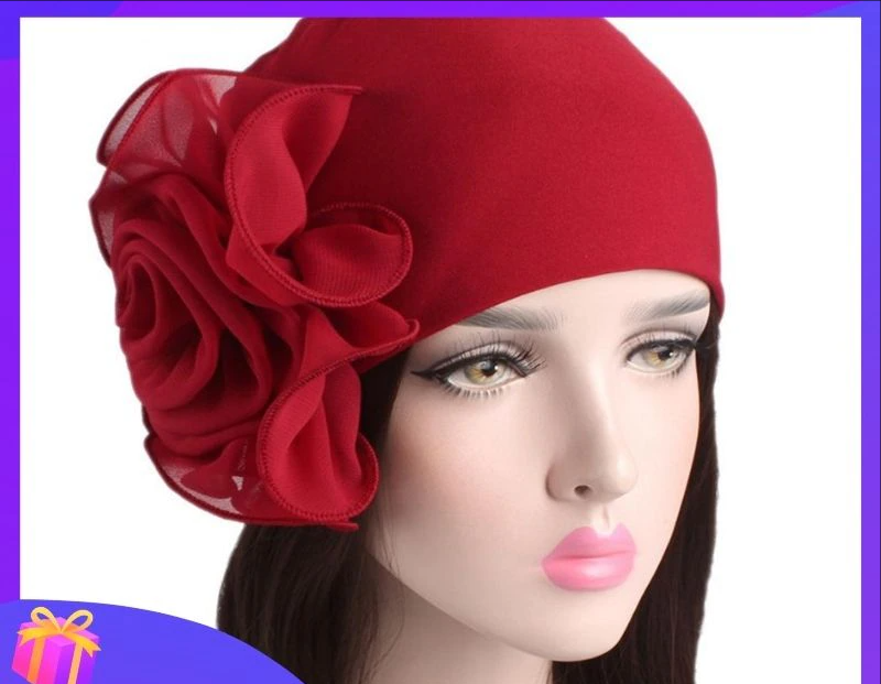 Large Flower Stretch Scarf Hat Ladies Elegant Fashion Hair Accessories Chemo Hat Women Turban Bandanas