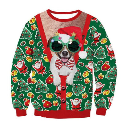 Unisex Men Women 2022 Ugly Christmas Sweater For Holidays Santa Elf Christmas Funny Fake Hair Sweater Autumn Winter Blouses - Pullovers