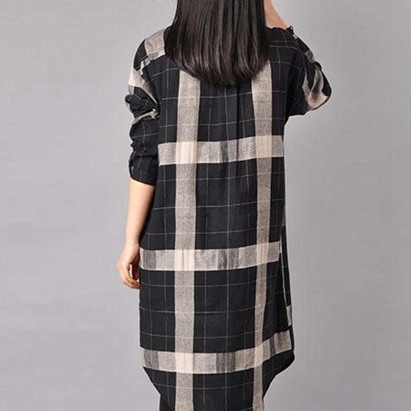 Vintage Kimono Long Plaid Shirt for Women - Azahshopping