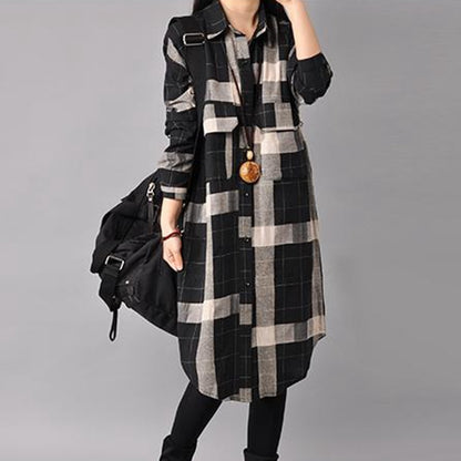 Vintage Kimono Long Plaid Shirt for Women - Azahshopping
