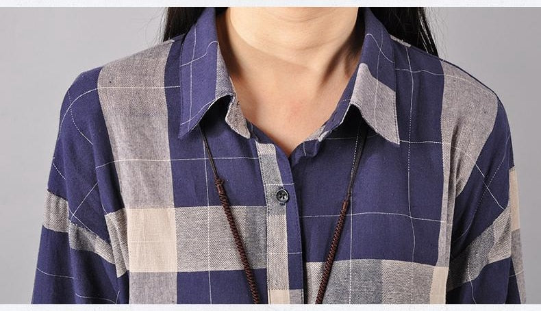 Vintage Kimono Long Plaid Shirt for Women - Azahshopping