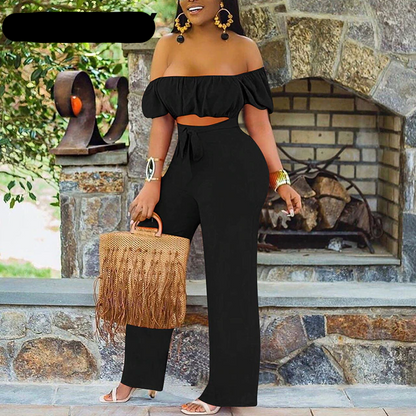 Off Shoulder Cut Out Jumpsuit Wide Leg