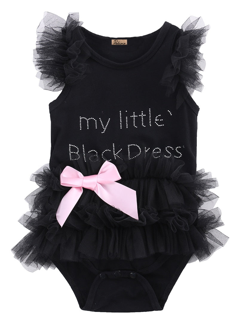 Pudcoco US Stock Hot Newborn Baby Girls Bodysuits Fashion Embroidered Lace My Little Black Dress Letter infant Baby Bodysuit