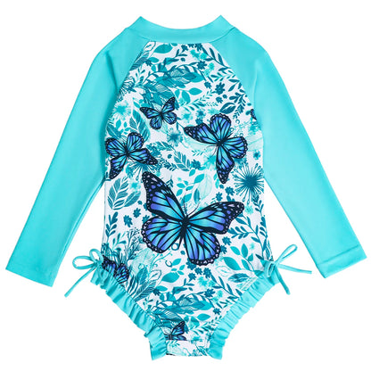 Girls Long Sleeve Butterfly Design Swimsuit