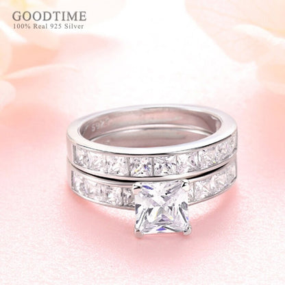 Fashion Women Ring 925 Sterling Silver Princess Zircon Wedding Ring Set For Engagement Jewelry Accessories Gift For Girl Party