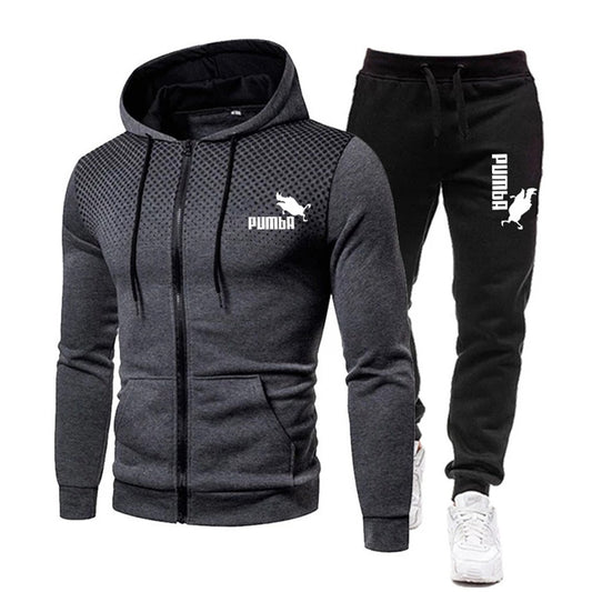 New Suits Printed Hoodie Sets Fleece Zip Sweatshirts Casual Sports Sweatpants Men Sportswear