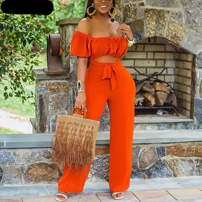 Off Shoulder Cut Out Jumpsuit Wide Leg