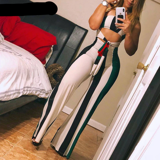 Striped Colorblock Lace Up Cutout Bandeau Jumpsuit