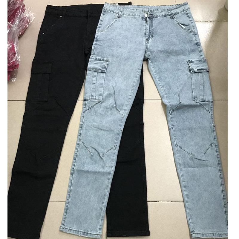 Jeans Trousers Men Multi Pocket | Mens Jeans Cargo Pockets | Cargo Jeans Men Clothing - Jeans