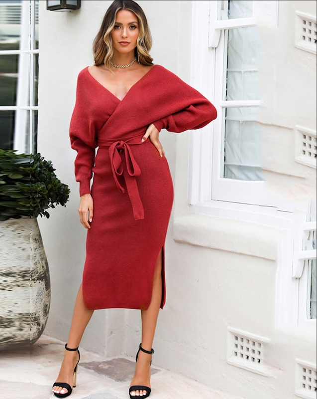 Winter Sexy Casual Long Sleeve Dress - Azahshopping