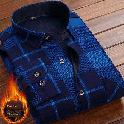 Men Long Sleeve Fleece Warm Plaid Oversized