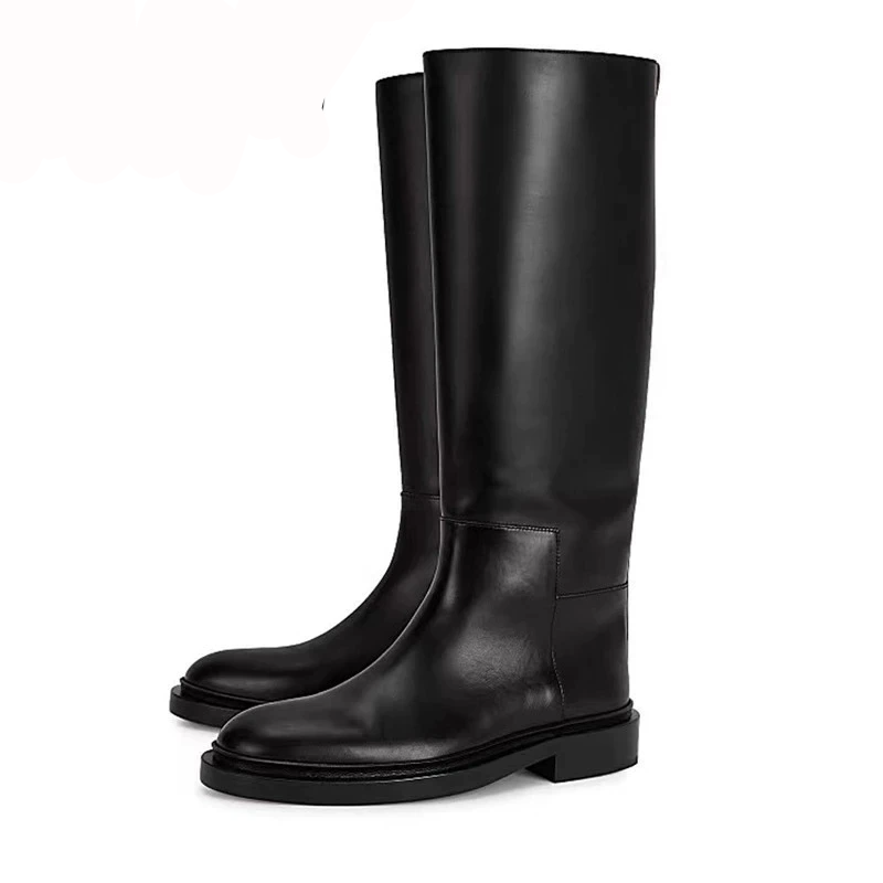 Women Knee High Boots Genuine Leather High Heeled Boots