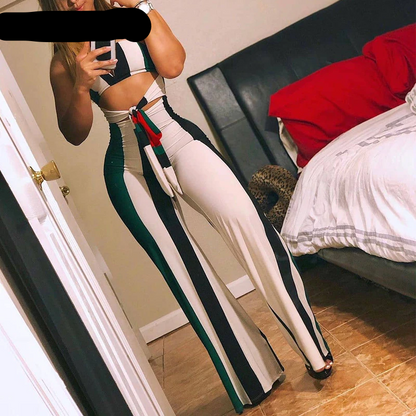 Striped Colorblock Lace Up Cutout Bandeau Jumpsuit