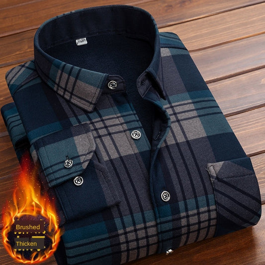 Men Long Sleeve Fleece Warm Plaid Oversized