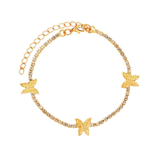 Trendy Shining Cute Butterfly Crystal Tennis Anklet for Women