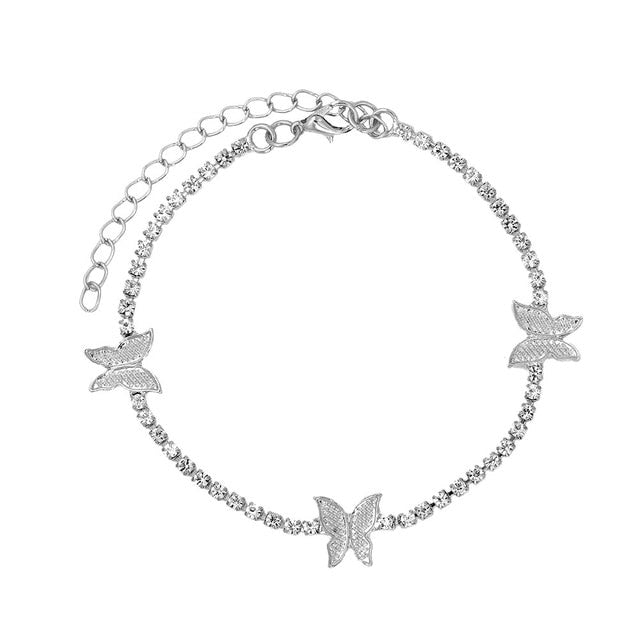 Trendy Shining Cute Butterfly Crystal Tennis Anklet for Women