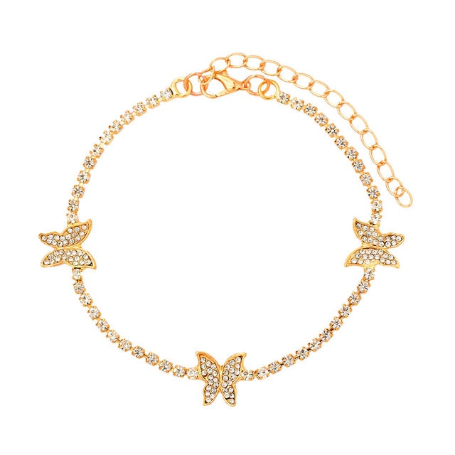 Trendy Shining Cute Butterfly Crystal Tennis Anklet for Women