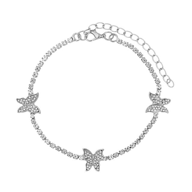 Trendy Shining Cute Butterfly Crystal Tennis Anklet for Women