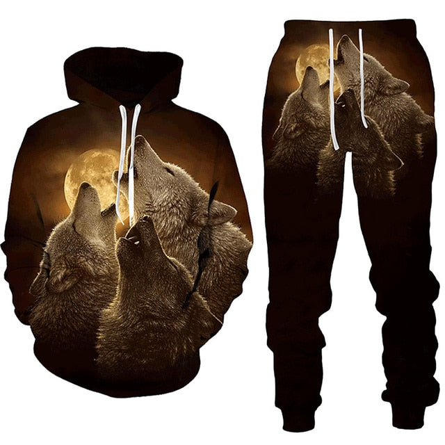 Forest Wolf 3d Printed Hoodie Suit Male Autumn Winter Casual Sweashirts Sweatpants Men Tracksuit Set