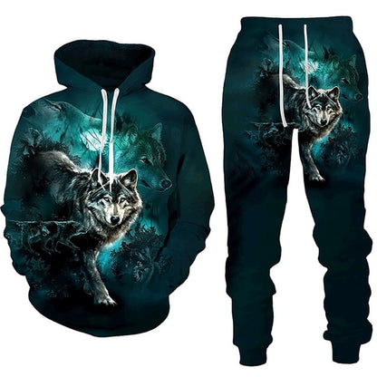 Forest Wolf 3d Printed Hoodie Suit Male Autumn Winter Casual Sweashirts Sweatpants Men Tracksuit Set