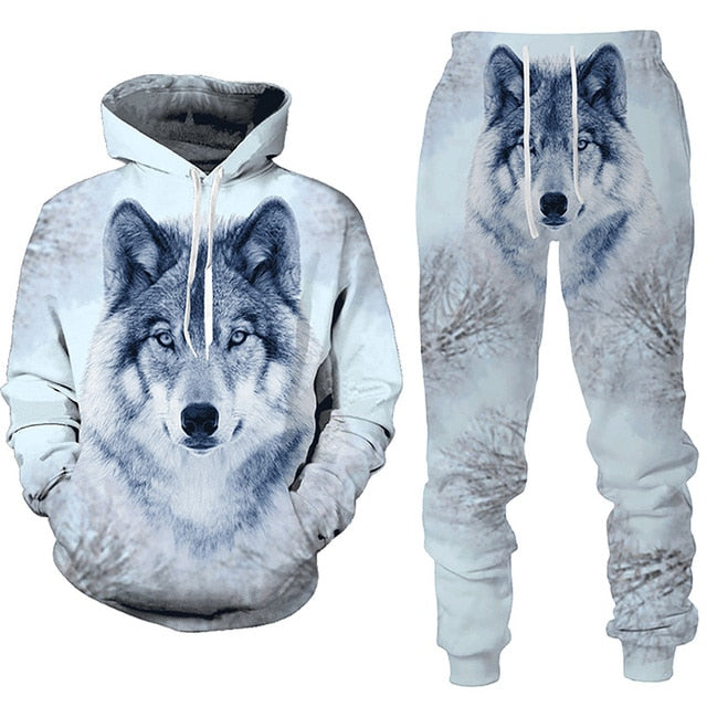 Forest Wolf 3d Printed Hoodie Suit Male Autumn Winter Casual Sweashirts Sweatpants Men Tracksuit Set