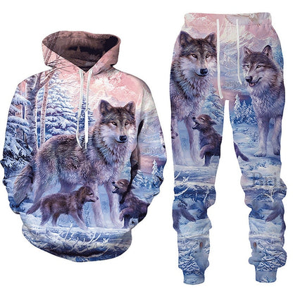 Forest Wolf 3d Printed Hoodie Suit Male Autumn Winter Casual Sweashirts Sweatpants Men Tracksuit Set